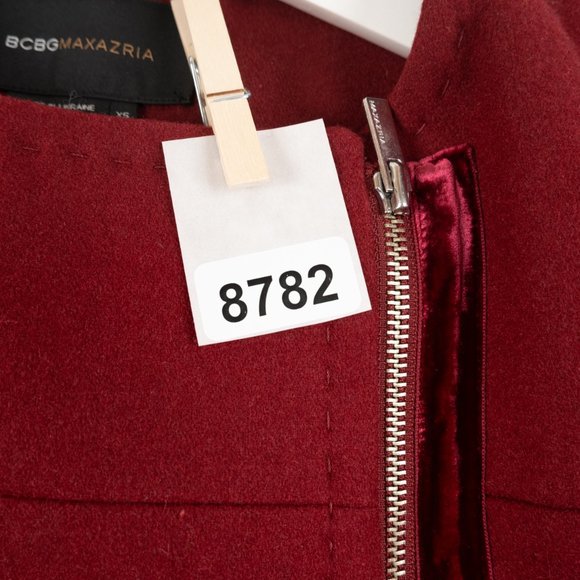 BCBGMaxazria Rouge cranberry red Woven Coat Wool off-center zip jacket size XS - Picture 9 of 9